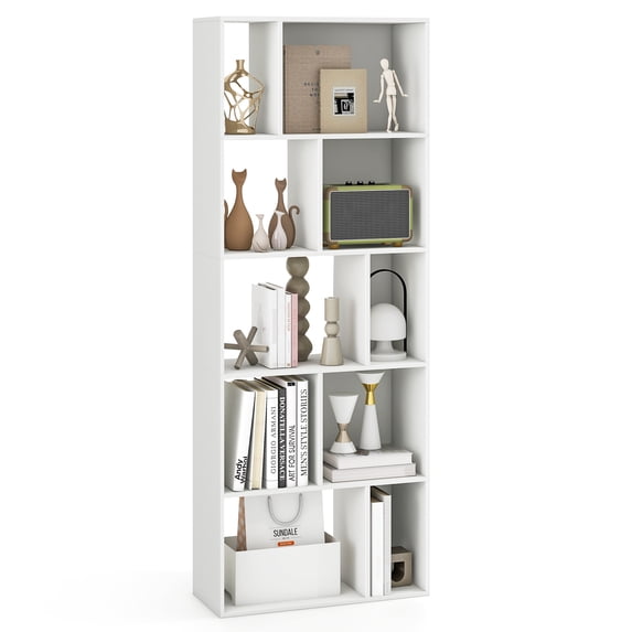 Topbuy 5-Tier Geometric Bookcase 63” Tall Freestanding Bookshelf with 10 Open Cubbies