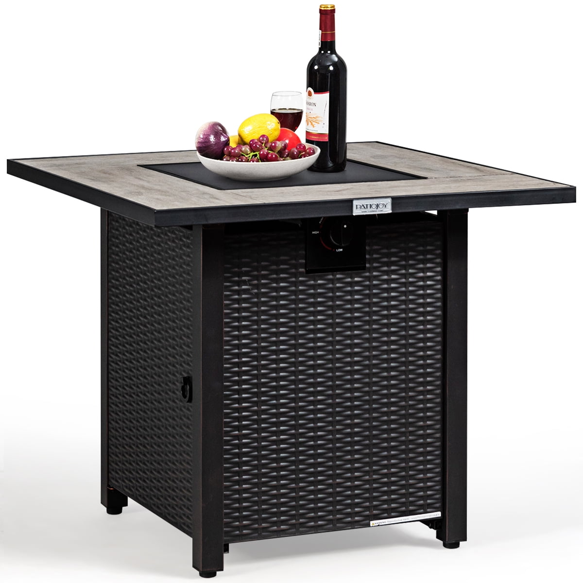 30" Black Steel Square Gas Fire Pit Table with Ceramic Tile Top