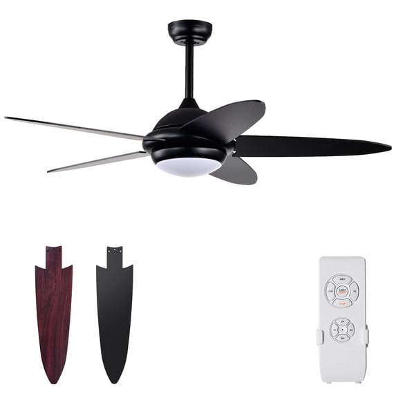 Topbuy 52" Ceiling Fan with Light and Remote Control Indoor Modern Ceiling Fan with Quiet Reversible ETL Motor Black