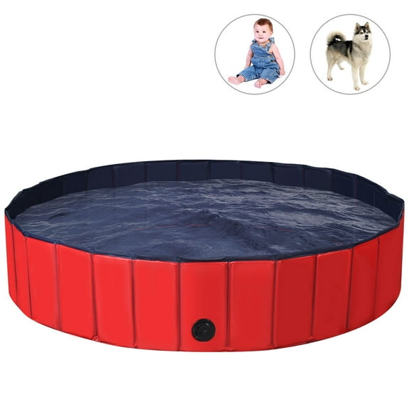 Topbuy 55'' Red Indoor Outdoor Portable Leakproof Foldable Dog Pet Pool Kiddie Bathing Tub