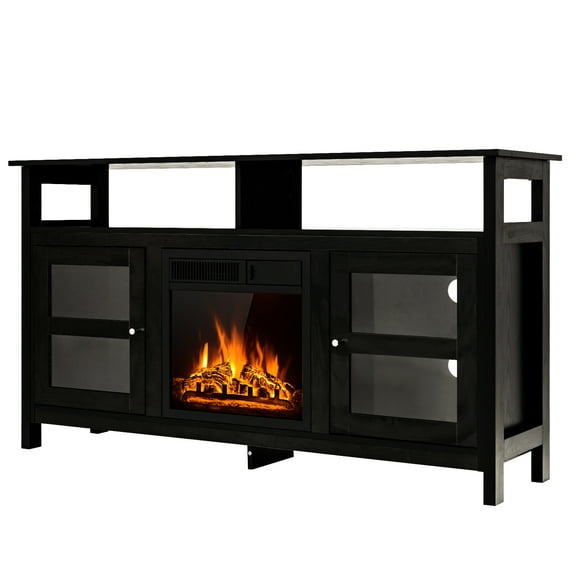 Topbuy 58" Fireplace TV Stand Media Console Table with 18" 1500W Electric Fireplace Black
