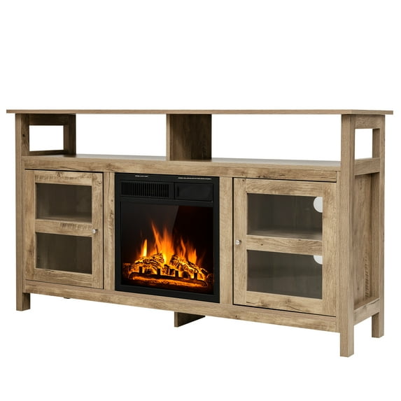 Topbuy 58" Fireplace TV Stand Media Console Table with 18" 1500W Electric Fireplace Walnut