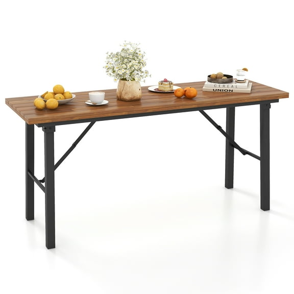 Topbuy 59'' Acacia Wood Foldable Outdoor Dining Table, Brown