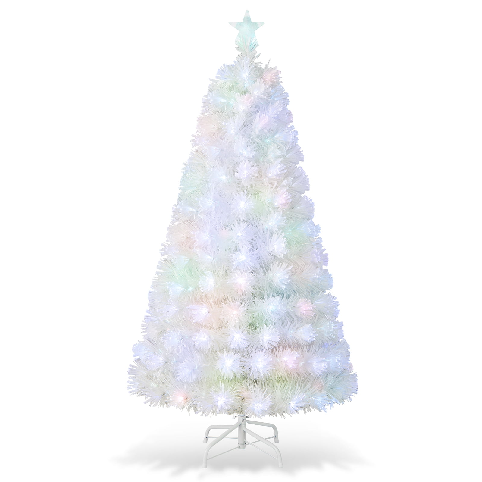 Topbuy 5FT Prelit Fiber Optic Christmas Tree White SnowFlocked