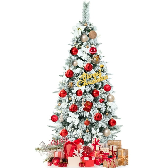 Topbuy 5FT Slim Pencil Tree Hinged Artificial Christmas Tree W/339 Branches Tips