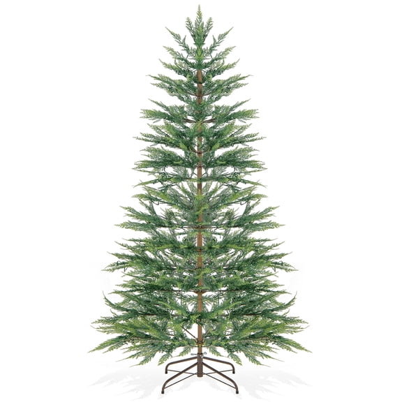 Topbuy 6.5 FT Artificial Cypress Christmas Tree Pre-lit Hinged Xmas Tree with 430 Warm White LED Lights 470 Highly Simulated Branch Tips