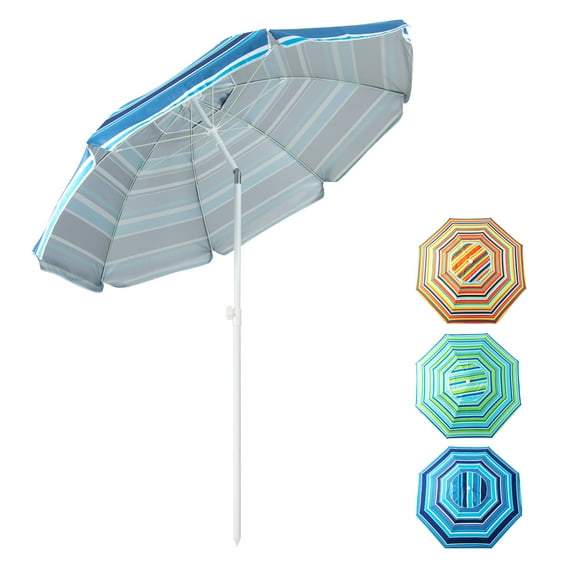 Topbuy 6.5 FT Beach Umbrella Windproof Ventilated Sunshade Shelter w/ Tilt Mechanism Sand Anchor