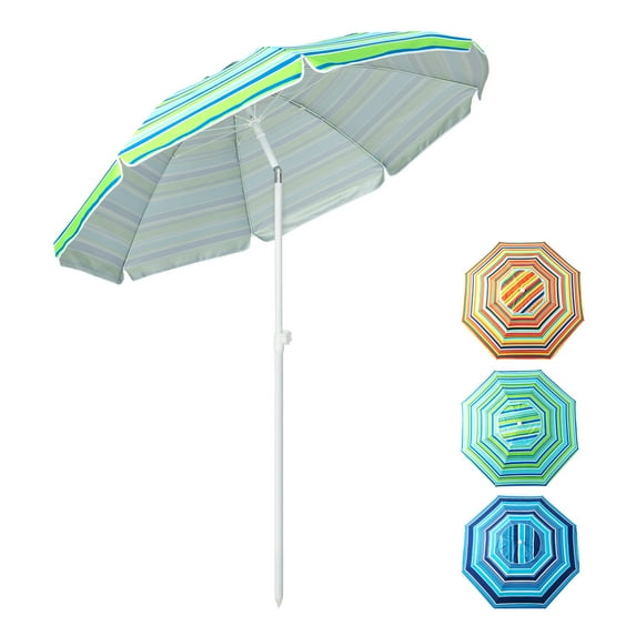 Topbuy 6.5 FT Beach Umbrella Windproof Ventilated Sunshade Shelter w/ Tilt Mechanism Sand Anchor
