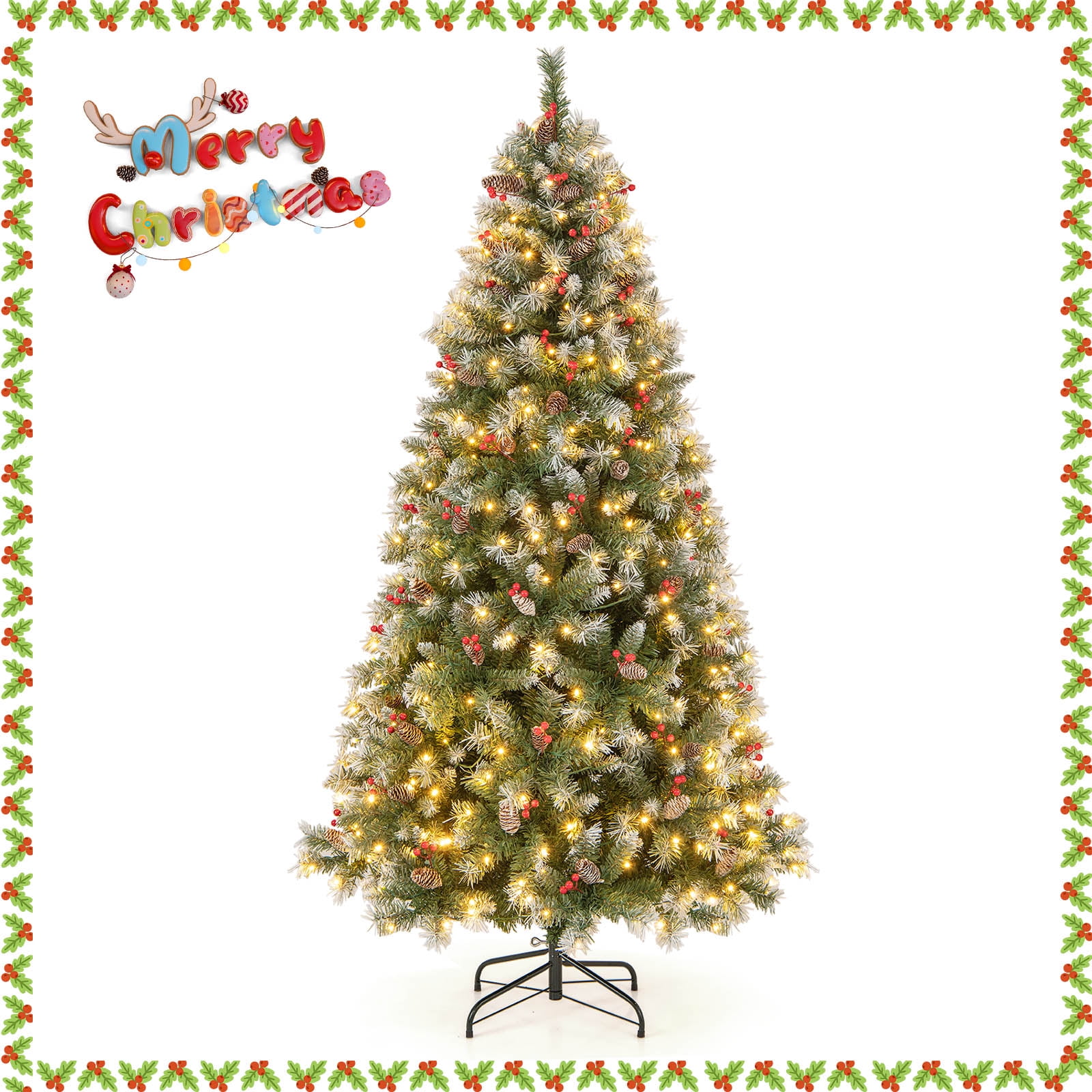 Topbuy 6.5FT Prelit Artificial Christmas Tree Predecorated Hinged