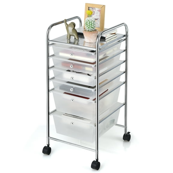 Topbuy 6 Drawer Scrapbook Paper Organizer Rolling Storage Cart for Office School Clear