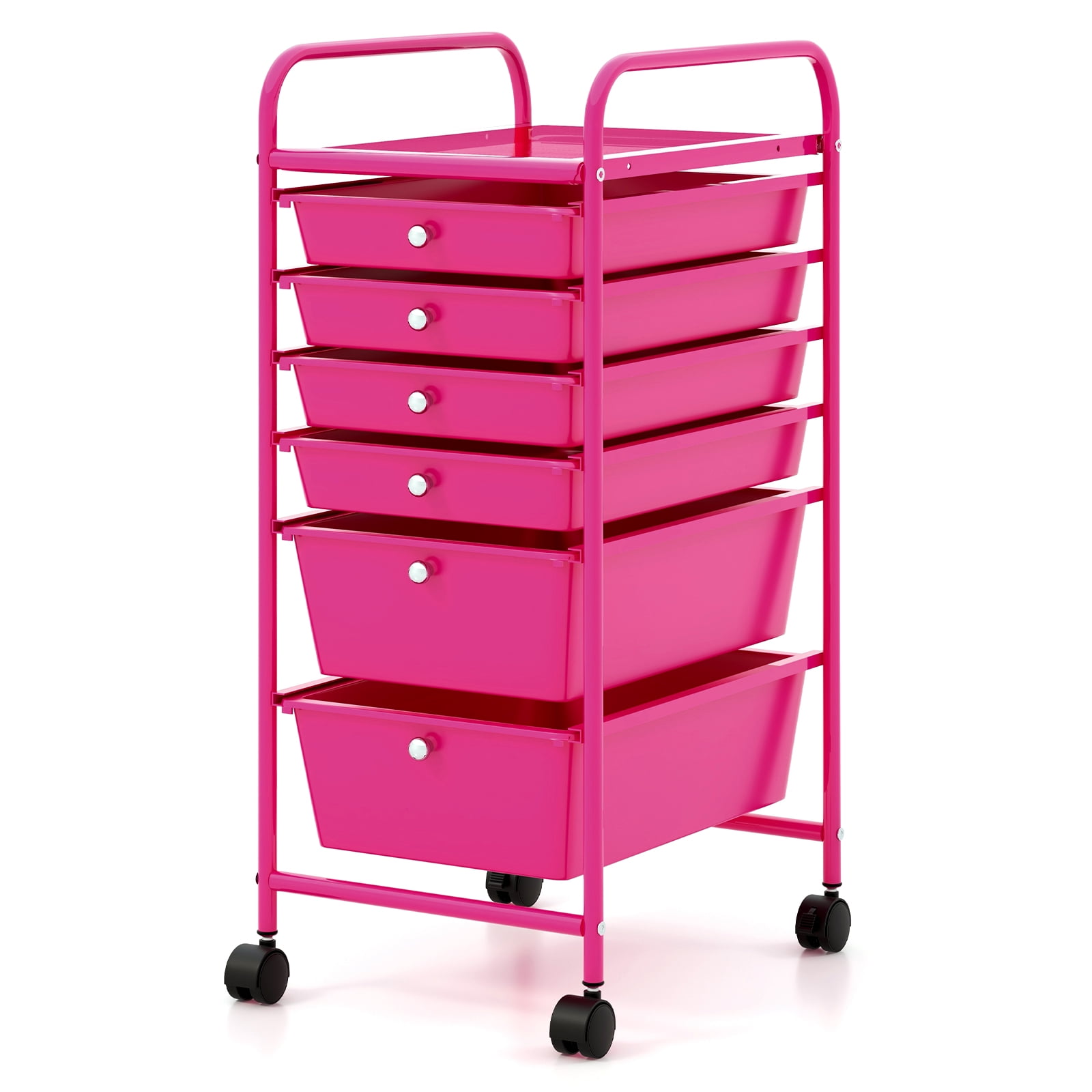 Topbuy 6 Drawer Scrapbook Paper Organizer Rolling Storage Cart for Office School Pink