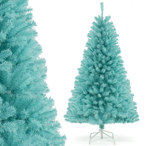 Topbuy 6 FT Artificial Christmas Tree Pre-lit Hinged Xmas Tree w/ 758 Blue Branch Tips 280 Warm White LED Lights