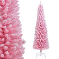 thumbnail image 1 of Topbuy 6 FT Christmas Tree Artificial Xmas Tree with 460 Flocked Branch Tips & Folding Metal Stand Slim Pencil Decoration Tree, 1 of 9