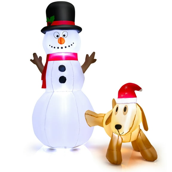 Patiojoy 6 FT Inflatable Snowman with Cute Dog Christmas Blow up Snowman and Dog with Bright Built-in LED Lights Inflatable Snowman for Christmas