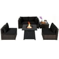 thumbnail image 1 of Topbuy 6-Piece Patio Furniture Set with 30" Propane Fire Pit Table Outdoor PE Wicker Conversation Set with Cushions and Tempered Glass Coffee Table Black, 1 of 10