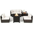 thumbnail image 1 of Topbuy 6 Piece Patio Wicker Conversation Set,Outdoor Rattan Sofa Set w/32" Propane Fire Pit Table,50,000 BTU Heat,Tempered Glass Tabletop Off White, 1 of 10