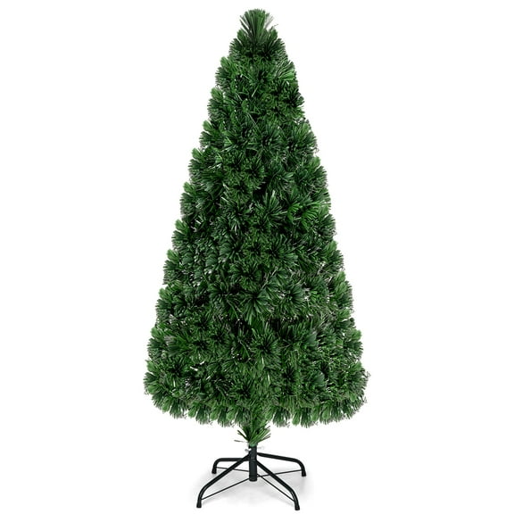 Topbuy 6'Pre-Lit Fiber Optic Artificial PVC Christmas Tree w/ Metal Stand (Indoor/Outdoor)