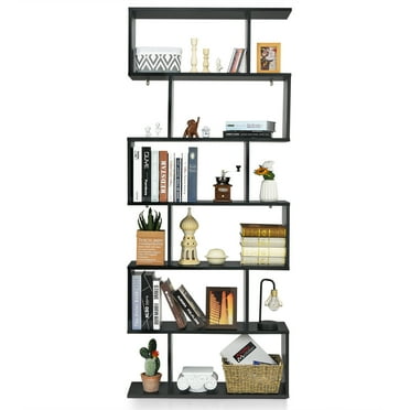 Topbuy 6-Tier S-Shaped Wooden Bookshelf Storage Bookcase Multifunctional  Display Stand Shelf Black
