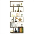 thumbnail image 1 of Topbuy 6-Tier S-Shaped Wooden Bookshelf Storage Bookcase Multifunctional  Display Stand Shelf Coffee, 1 of 8