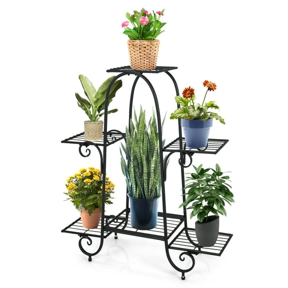 BLACK JAGUAR 6 Tier Vertical Metal Corner Plant Stand Flower Pots Display Rack Storage Shelf Decorative Planter for Garden