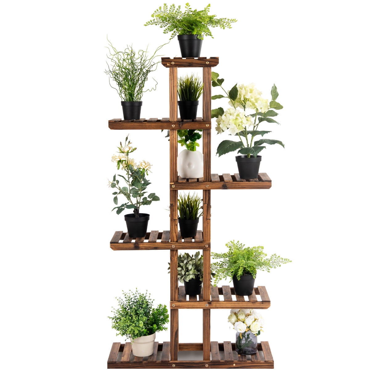 Topbuy 6 Tier Wooden Plant Flower Display Shelf Flower Pot Rack - Walmart.com