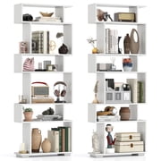 Topbuy 6-tier S-shaped Bookshelf 64" Open-back Bookcase Home Wood Organizer Free-standing Storage Shelf 2PCS White