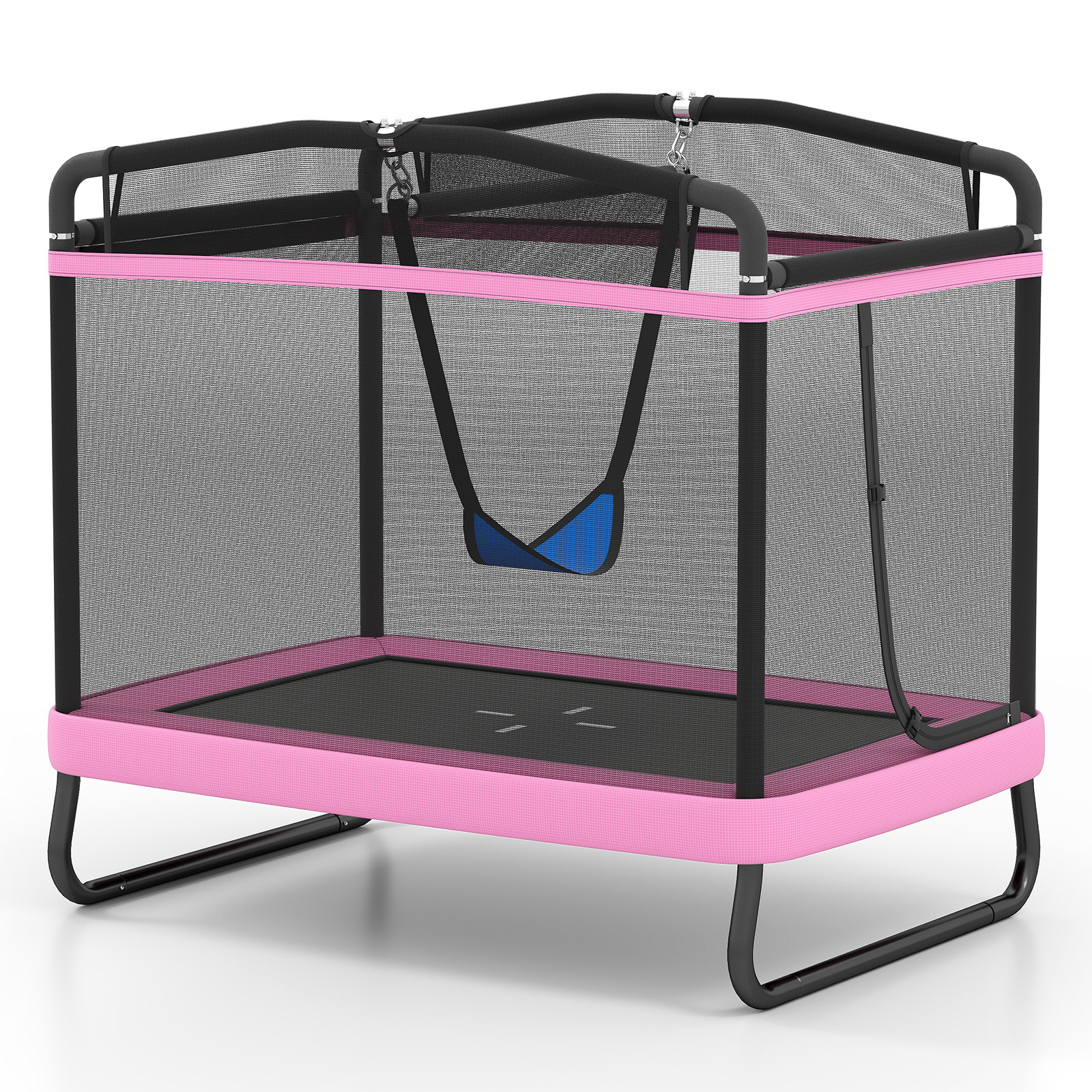 Topbuy 6 x 4 FT Rectangle Kids Trampoline Indoor Outdoor Recreational Trampoline with Swing Pink