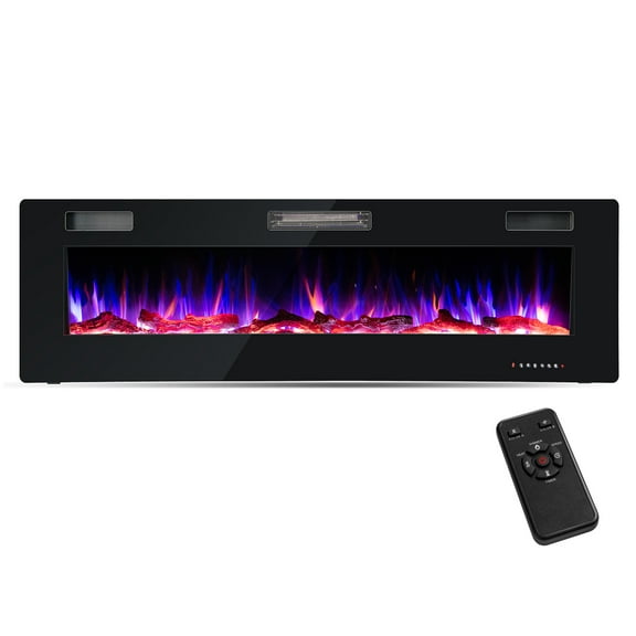Topbuy 60 Inch Linear Electric Fireplace Ultra-Thin Recessed Wall Mounted Fireplace w/ 8H Timer 12 Adjustable Flame/Bed Color