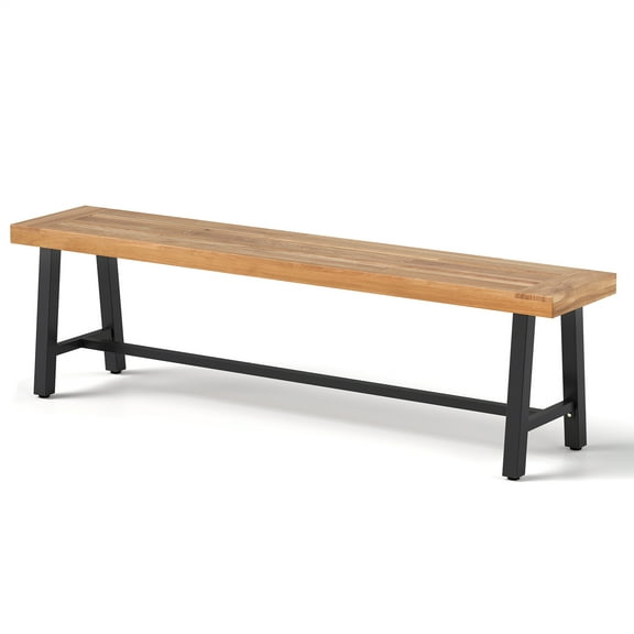 Topbuy 63 Inch Patio Bench  Acacia Wood Long Dining Bench w/ Heavy-Duty Metal Legs