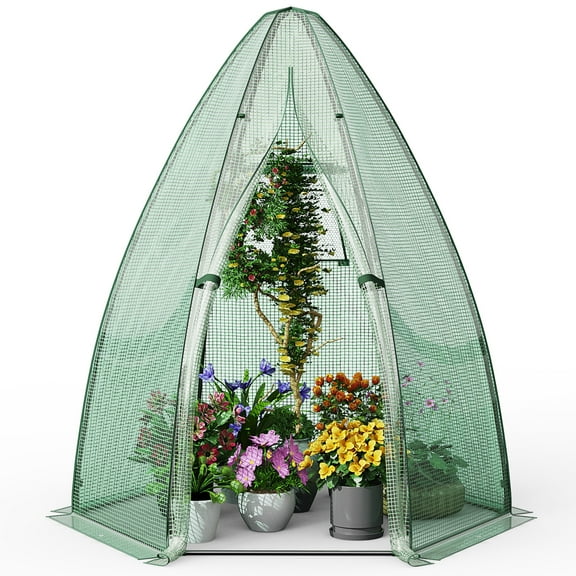 Patiojoy 63 x 63 x 72 Walk-In Greenhouse with Roll-Up Window & Door Hexagonal Green House with Metal Frame & Waterproof PE Cover