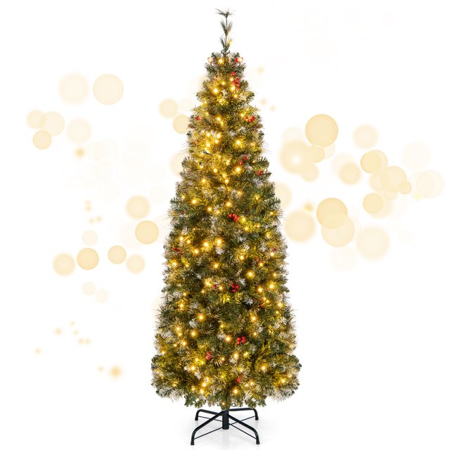 Topbuy 6FT Artificial Prelit Christmas Tree Hinged Pencil Xmas Tree w