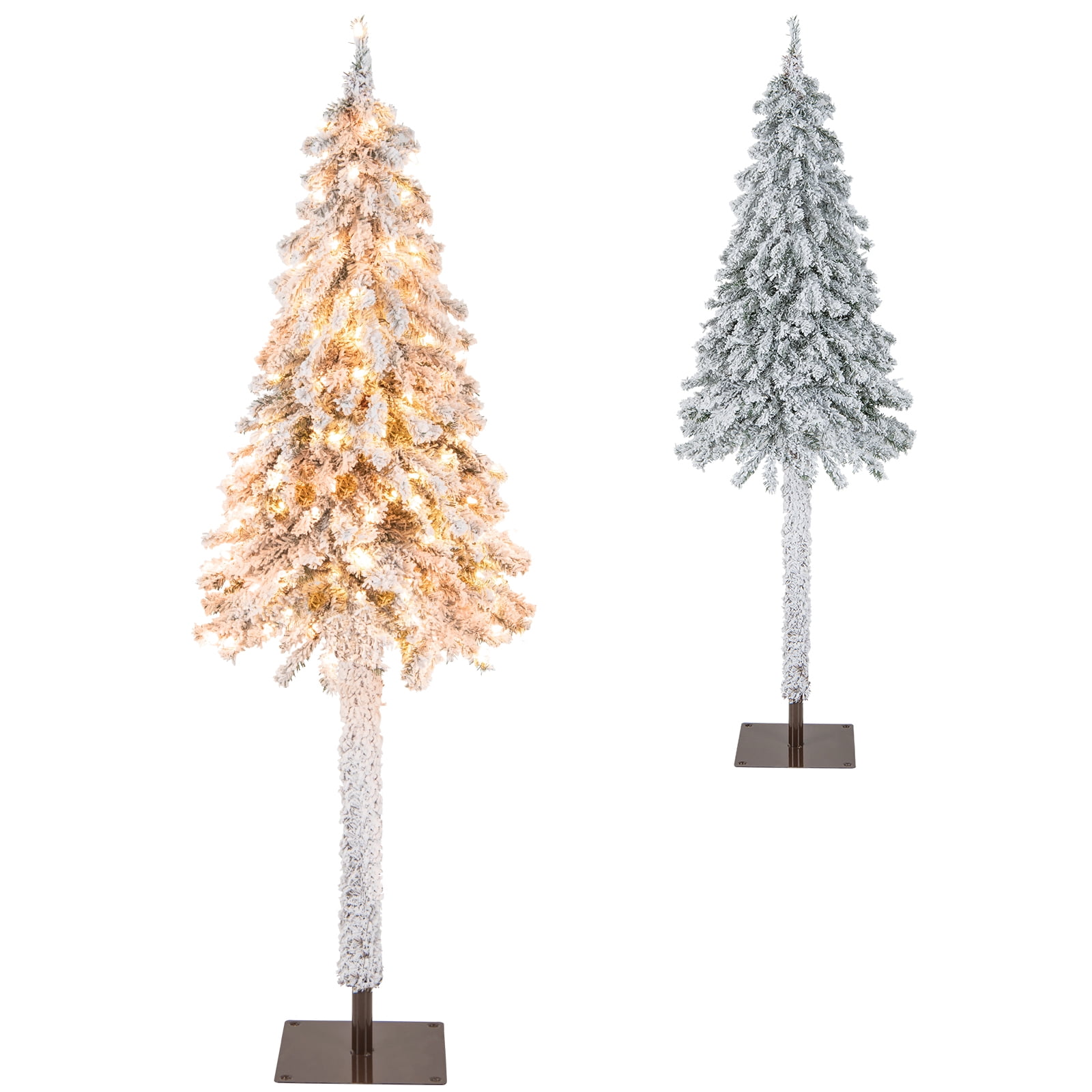 Topbuy 6FT Prelit Artificial Christmas Tree Snowflocked Pencil Xmas