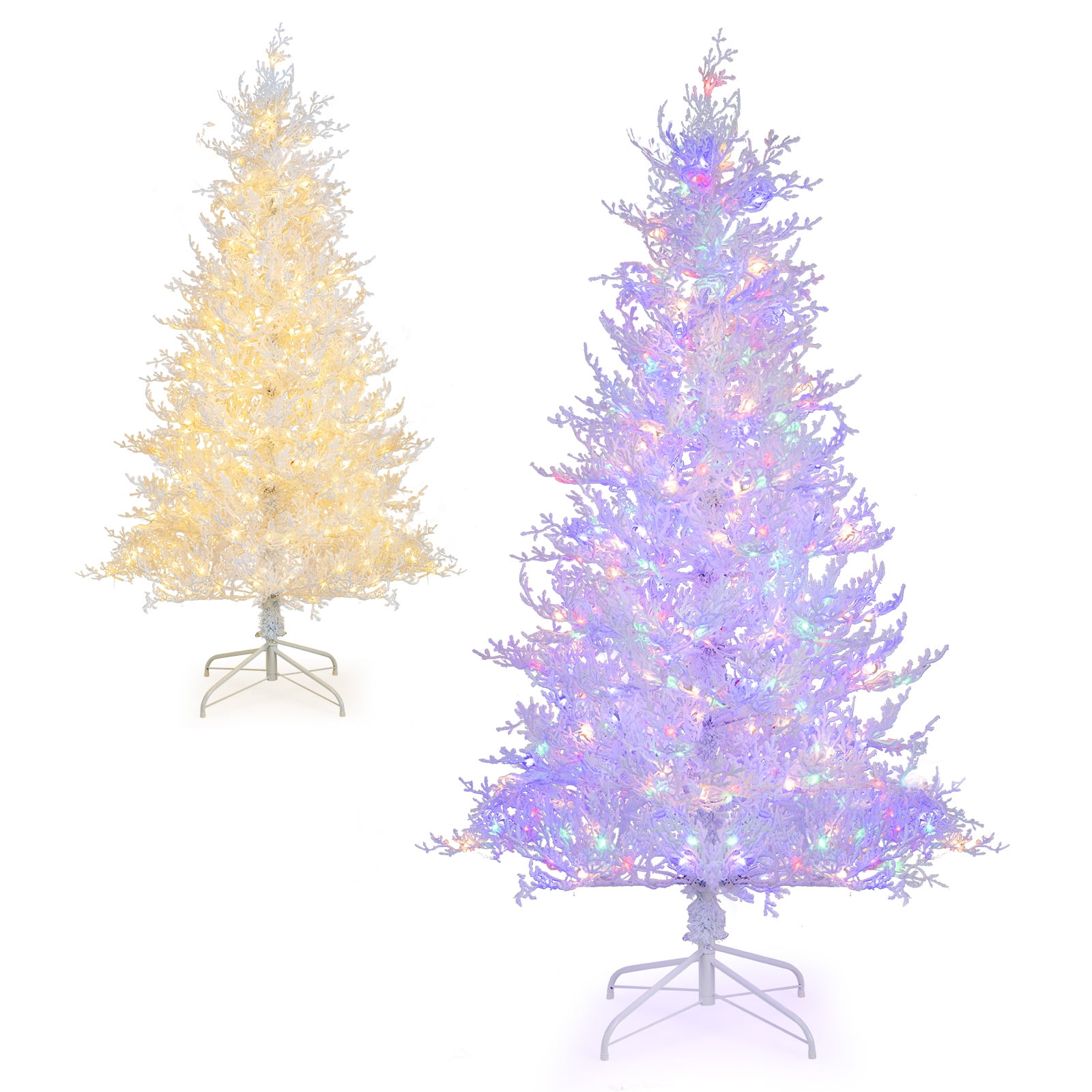 Topbuy 6FT Prelit Artificial Xmas Tree Hinged Christmas Tree with 383 Snow Flocked Branch Tips