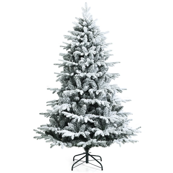 Topbuy 6FT Snow Flocked Christmas Tree, Pre-lit Artificial Xmas Tree w/ 260 LED Lights & 1415 PE & PVC Branch Tips