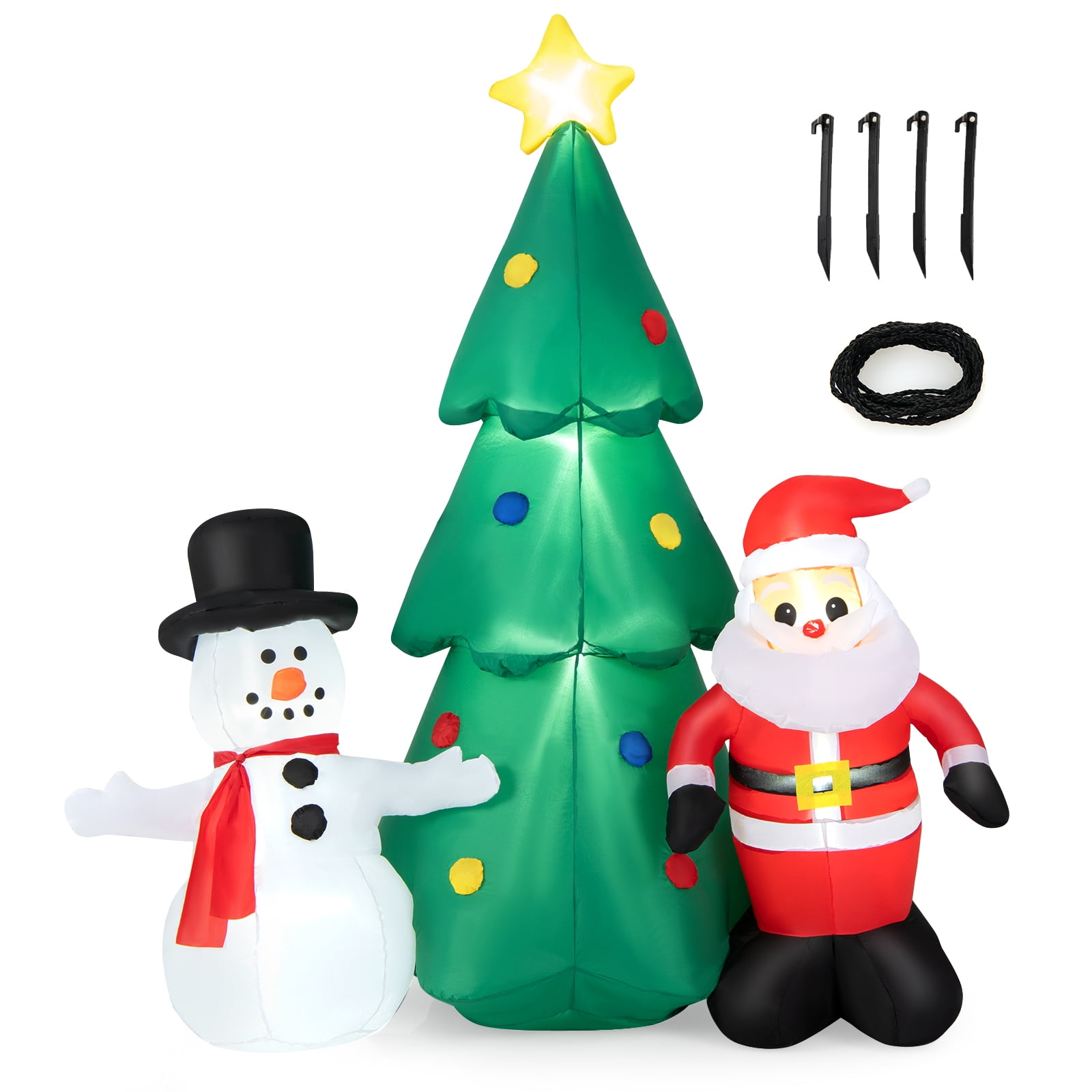 Topbuy 6FT Tall Christmas Inflatables Tree with Santa Claus & Snowman