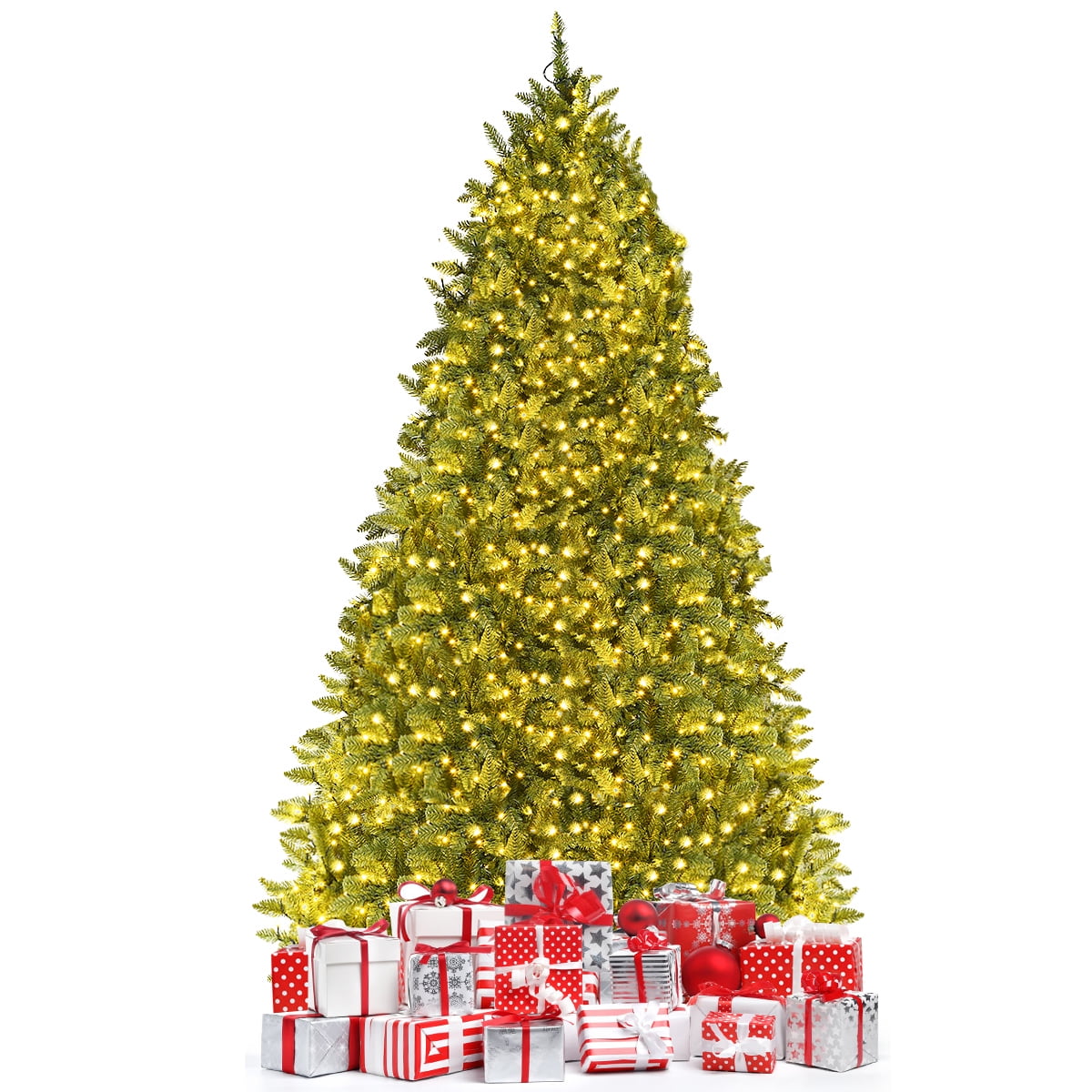 Topbuy 7.5' Pre-lit Artificial Green PVC Christmas Fir Tree with Metal ...