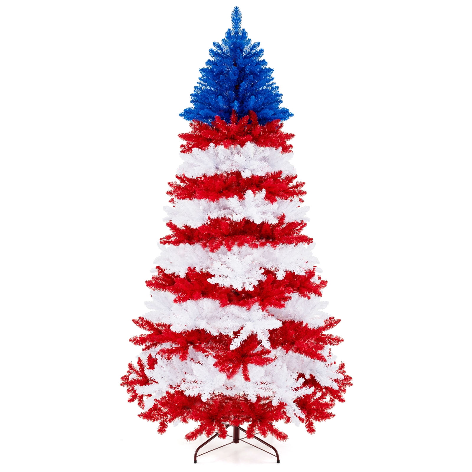 7.5 FT Patriotic Red, White, and Blue PVC Christmas Tree with LED Lights