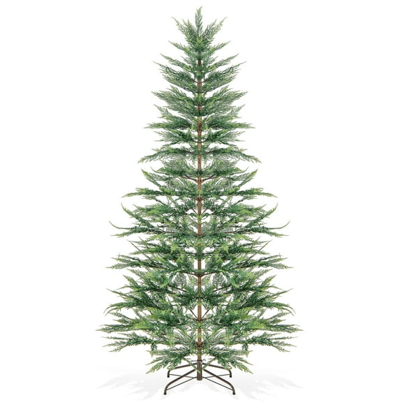 Topbuy 7.5 FT Artificial Cypress Christmas Tree Pre-lit Hinged Xmas Tree with 540 Warm White LED Lights 612 Highly Simulated Branch Tips
