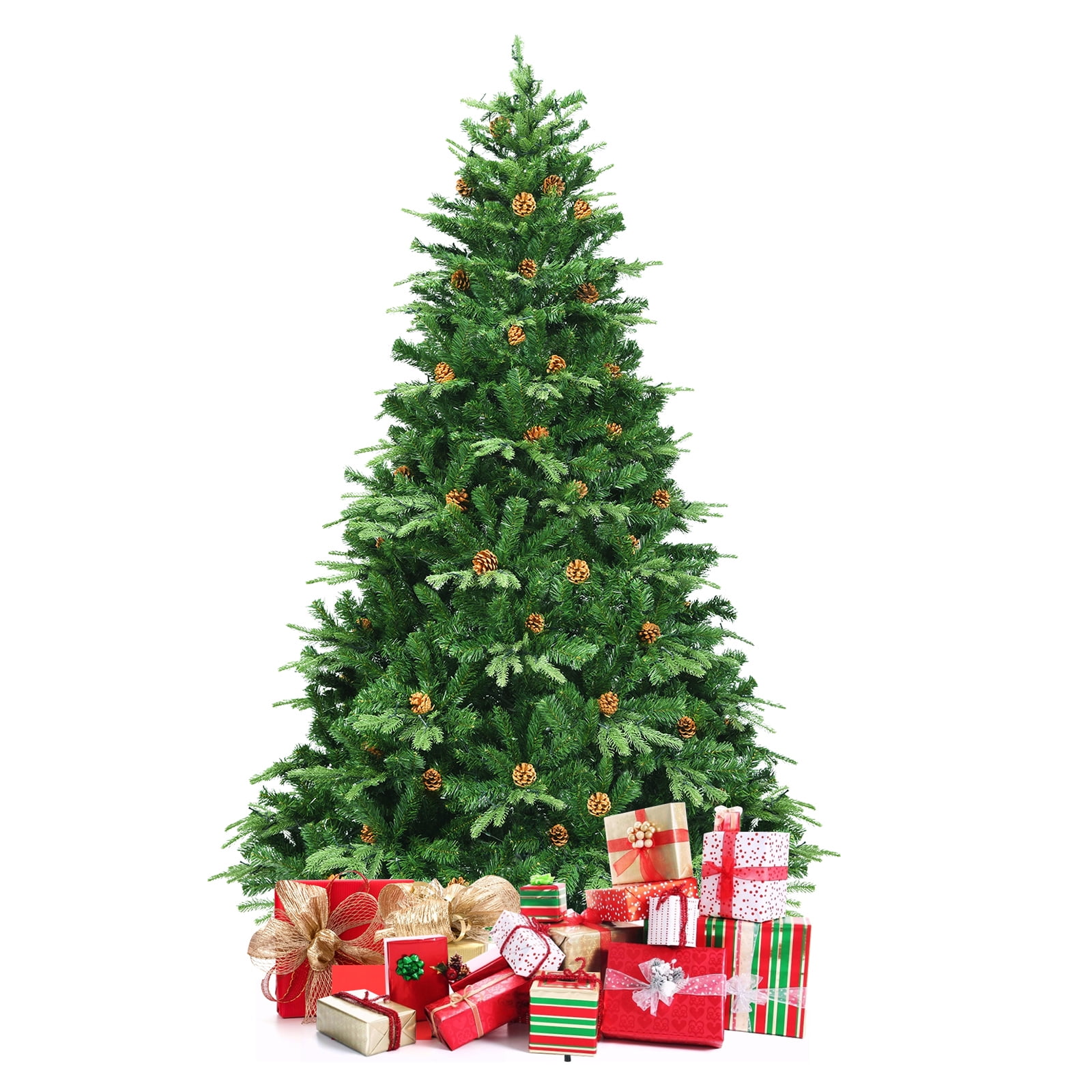 Topbuy 7.5'PE/PVC Artificial Pine Tree Pre-Lit Christmas Tree w/ 540 LED Lights & Pine Cones