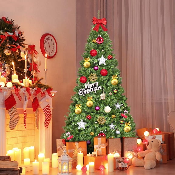 Topbuy 7.5Ft Artificial Christmas Tree PVC Hinged Spruce Xmas Tree W/ 1346 Branch Tips