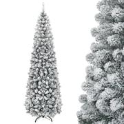 Topbuy 7.5ft Pencil Artificial Christmas Tree Snow Flocked Pencil Tree with Flexible Stand