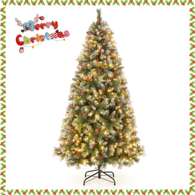 Topbuy 7.5ft Prelit Artificial Christmas Tree Predecorated Hinged