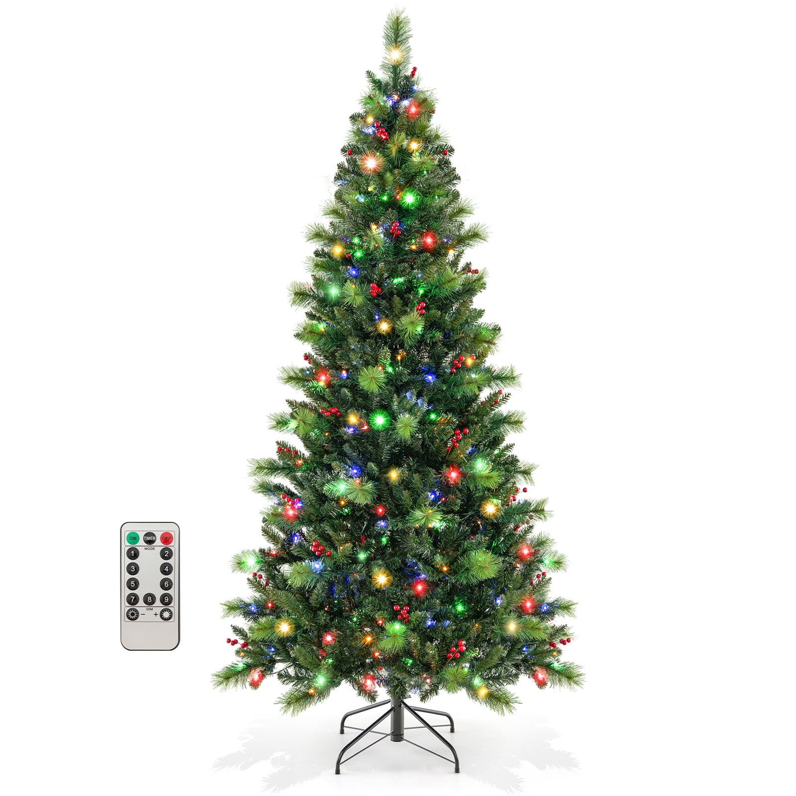 Topbuy 7 FT Artificial Christmas Tree Prelit Xmas Tree with 974 Branch