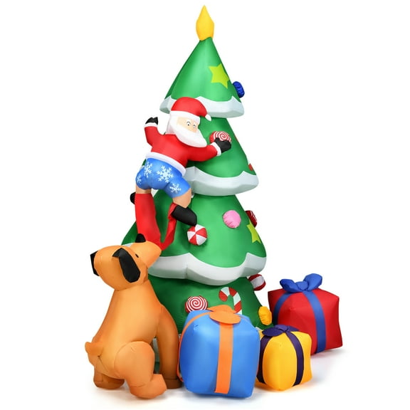 Patiojoy 7 FT Inflatable Christmas Tree Santa Claus Climbing Tree Chased by Puppy Dog