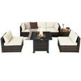 thumbnail image 1 of Topbuy 7 Piece Pe Rattan Outdoor Patio Bar Set with Fire Pit Table, Brown/Off White, 1 of 8