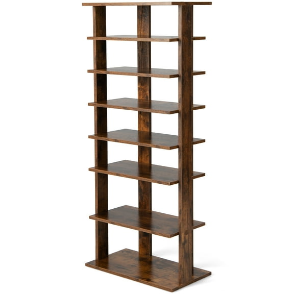 Patiojoy 7-Tier Double Rows Shoe Rack Vertical Wooden Shoe Storage Organizer Rustic patented Brown