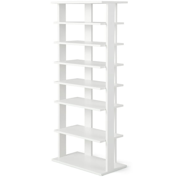 Patiojoy 7-Tier Double Rows Shoe Rack Vertical Wooden Shoe Storage Organizer patented White