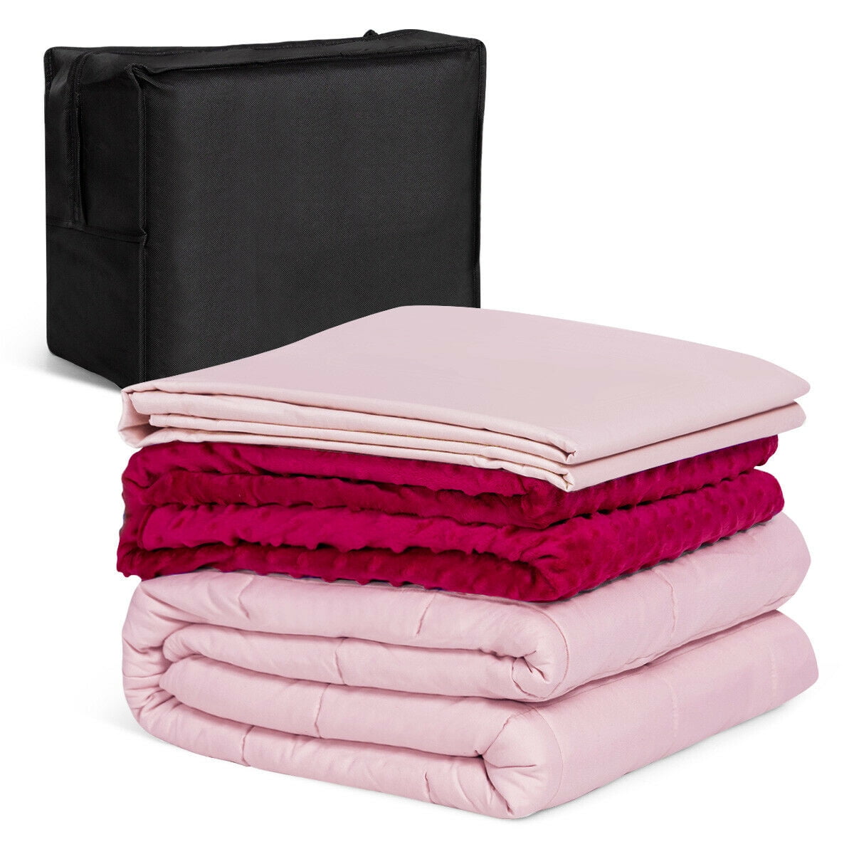 Topbuy 7 lbs Weighted Blanket with 2 Removable Duvet Covers &1 Storage Bag Pink