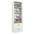 thumbnail image 1 of Topbuy 74" Tall 4-tier Wooden Bookcase with 2 Slide-out Drawers, White, 1 of 10