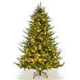thumbnail image 1 of Topbuy 7FT Artificial Christmas Tree Pre-lit Xmas Tree with 380 Warm White LED Lights 8 Lighting Modes 1130 PE & PVC Branch Tips, 1 of 10